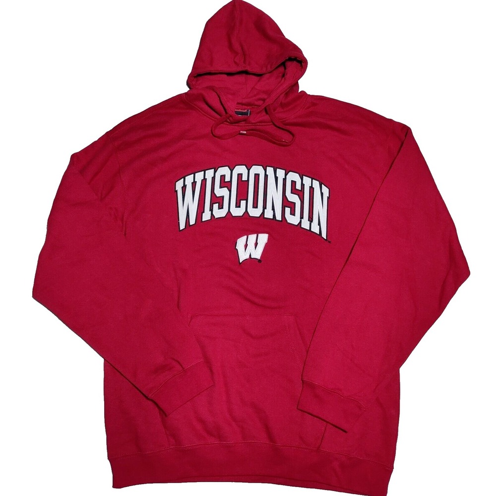 WISCONSIN BADGERS Men XL Genuine Stuff CLOTH‎ PATCH Pullover Hoodie NEW
